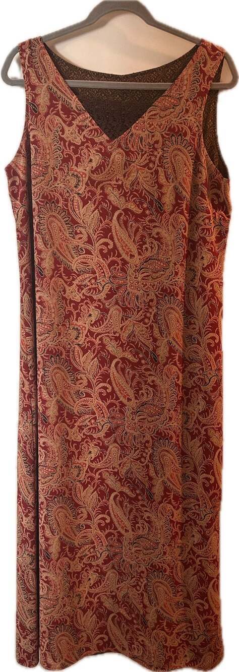 Vintage 1990s Reversible Paisley and Geometric Print Sleeveless Maxi Dress, EUC